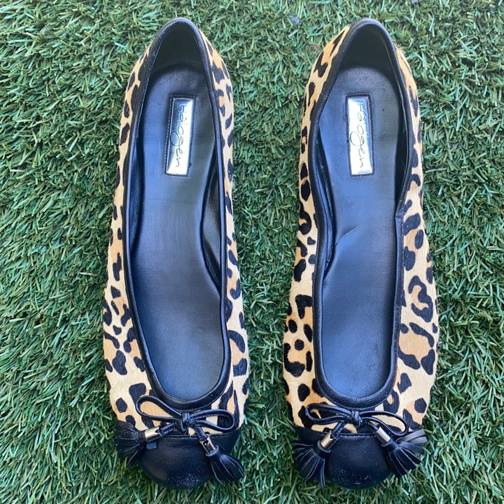 Halogen calf hair & Leather Leopard Flats